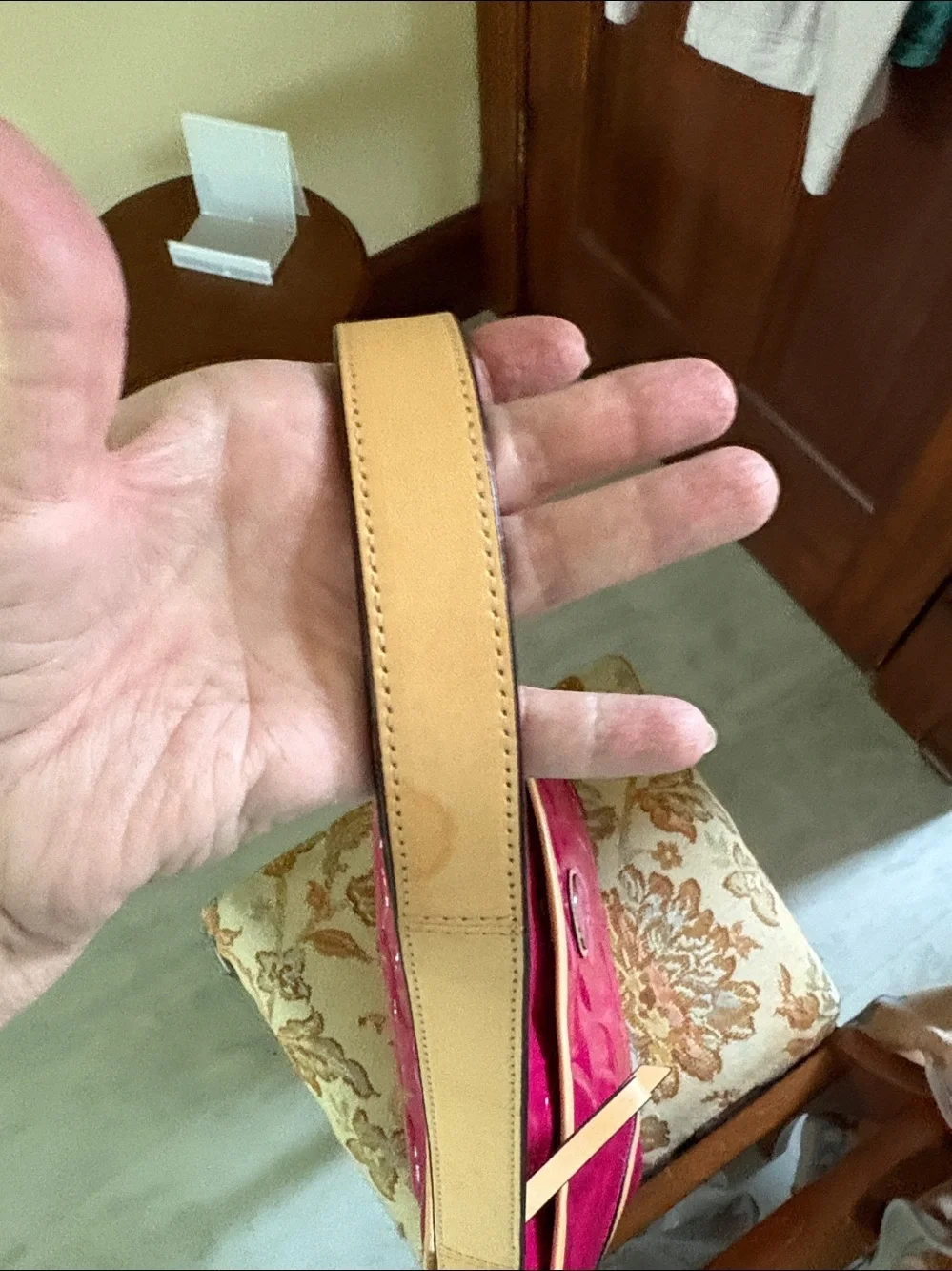 Coach Peyton Patent convertible bag Shoulder/Crossbody Fuchsia /Tan leather Trim